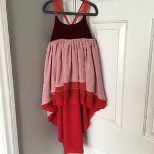 Pleiades maroon velvet top, pink & rust layered chiffon skirt, adjustable strap